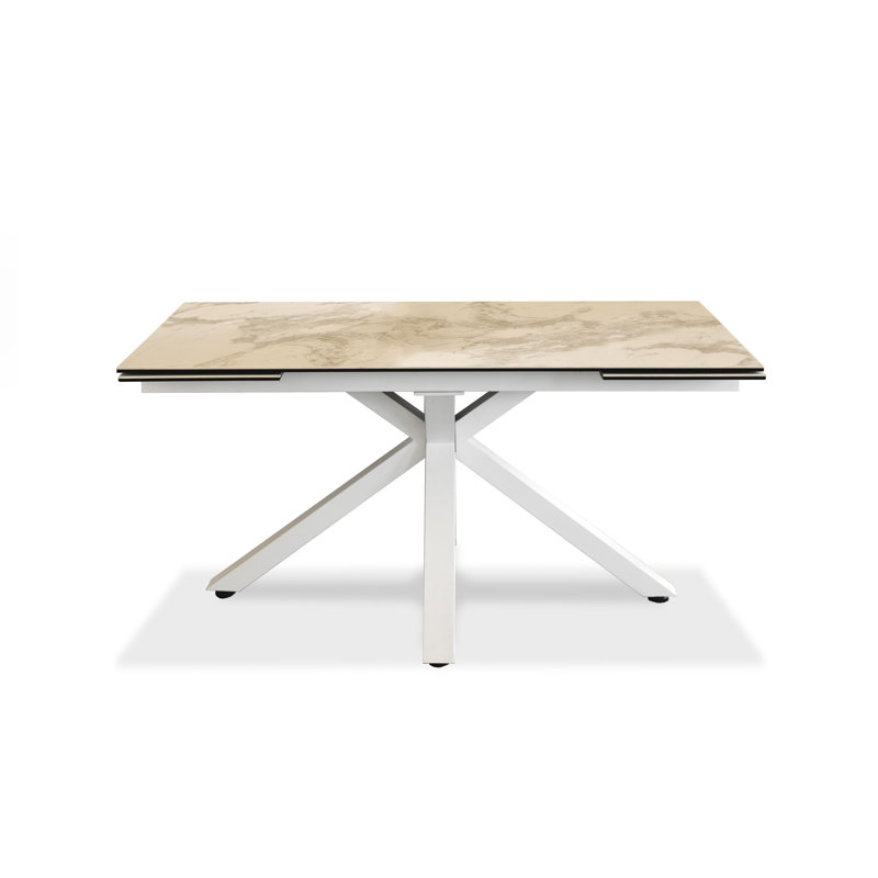 Chelles Extendable Glass Top Metal Base Dining Table, White Marble