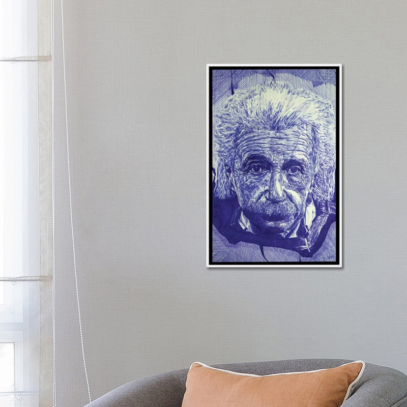 « Einstein Ballpoint Pen » par Ben Heine-impression d’art graphique, H 26 po x l 18 po x P 1,5 po, Toile blanche encadrée