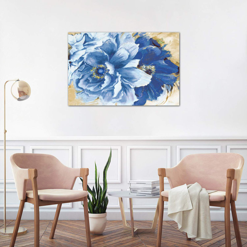 Beautiful Peonies In Indigo by Patricia Pinto - Wrapped Canvas Painting, 101.6 cm H x 66.04 cm W x 1.91 cm D