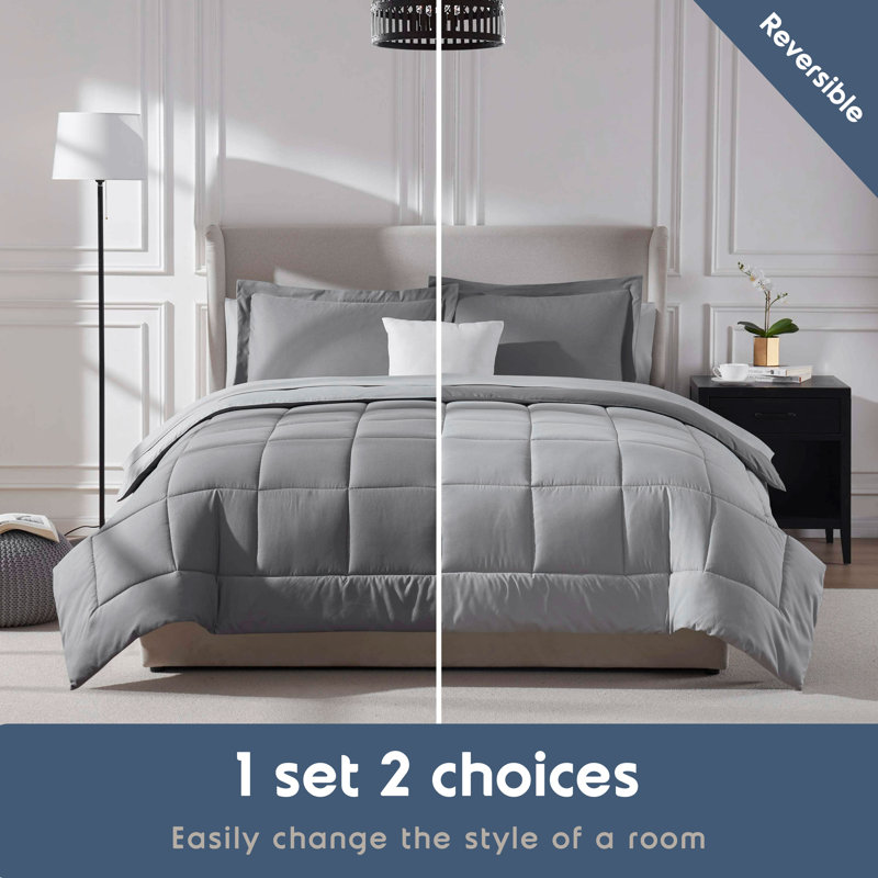 Full Grey Reversible Microfiber Bed in a Bag Set