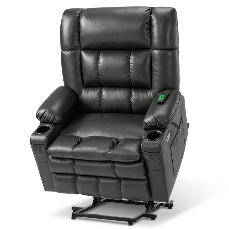 Oversized Dual Motor Power Recliner Lift Chair with Heat and Vibration Massage, Infinite Position, Faux Leather, Grey