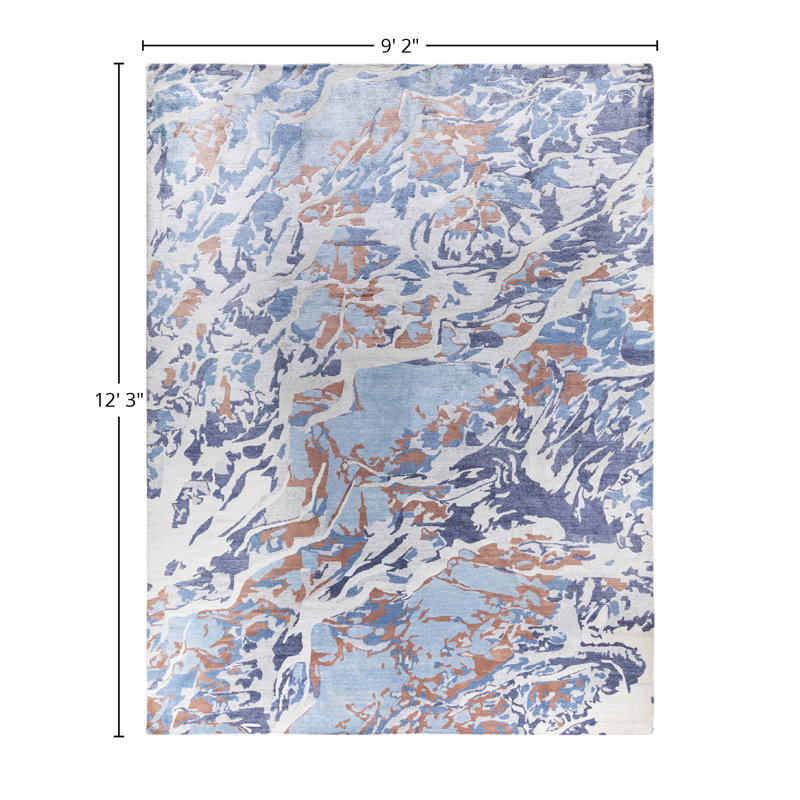 Tapis moderne ivoire noué à la main de conception unique 9 pi 2 po x 12 pi 3 po Modern