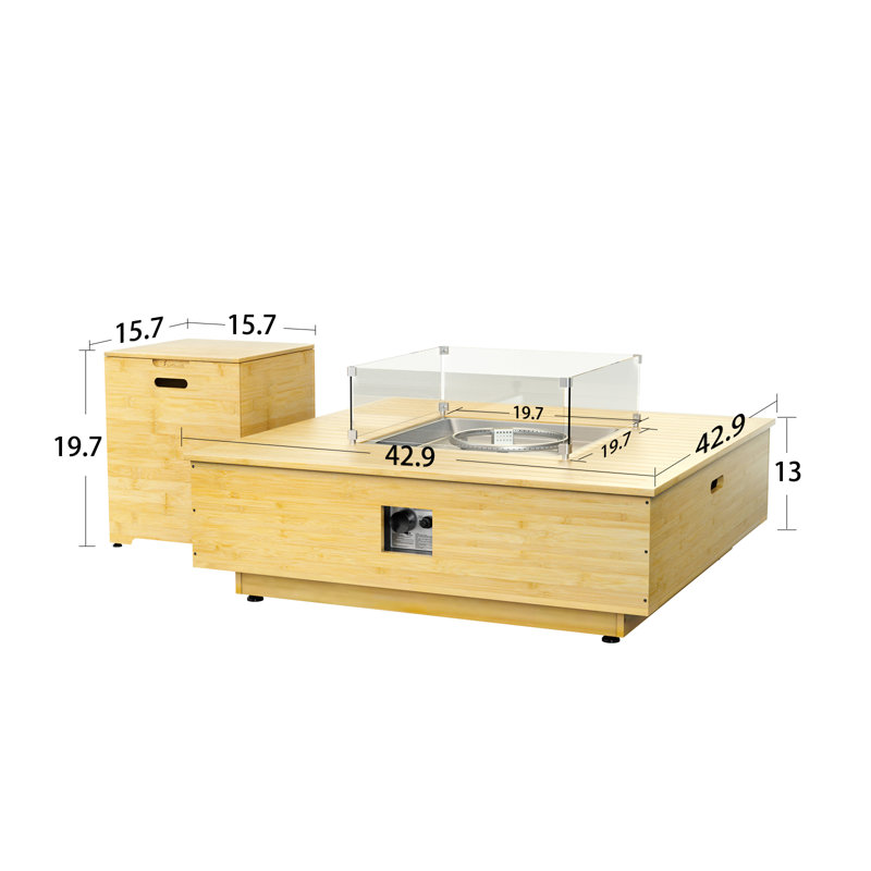 Shantana Square Lumber Propane Smokeless Fire Pit Table with Hidden Fuel Tank, Yellow