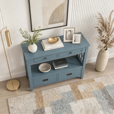 36'' Farmhouse Pine Wood Console Table Entry Sofa Table with 4 Drawers & 1 Storage Shelf