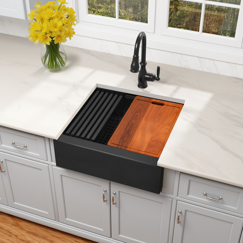 Évier de cuisine à tablier frontal encastrable en acier inoxydable de calibre 16 avec accessoires de cuisine L 26 po x l 22 po