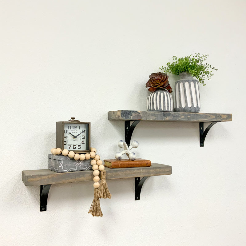 2 Piece Pine Accent Shelf, 7" H x 24" W x 5.5" D, Walnut