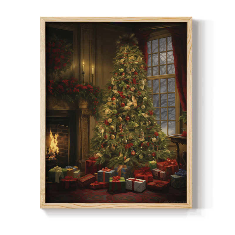 «Christmas Holiday Art DCLVII», reproduction d'art encadrée - bois massif, H 15 po x l 12 po, Naturel