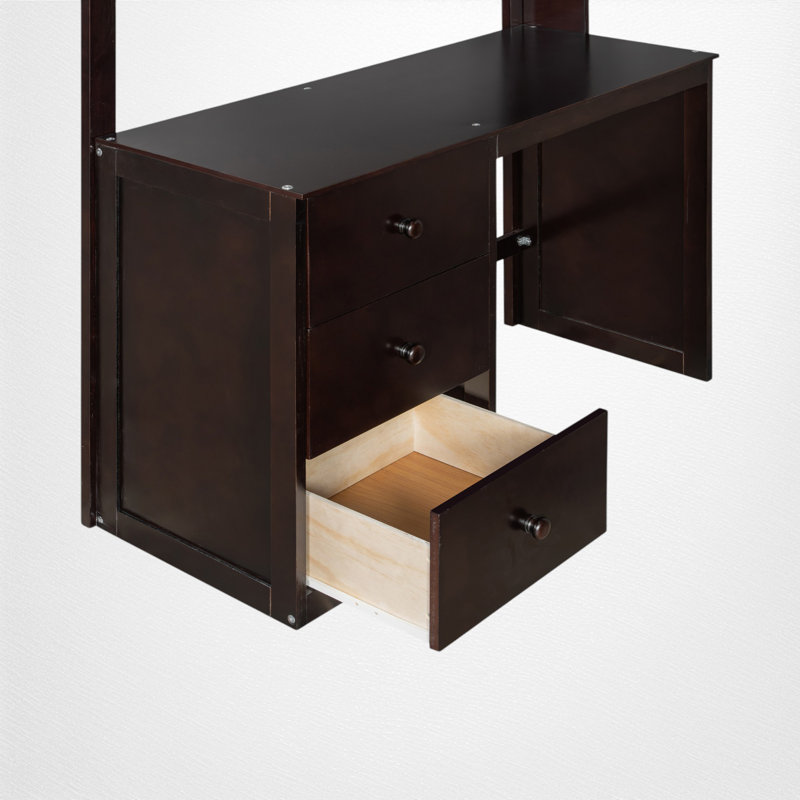 Lit mezzanine avec bureau intégré et garde-robe, Simple, Espresso