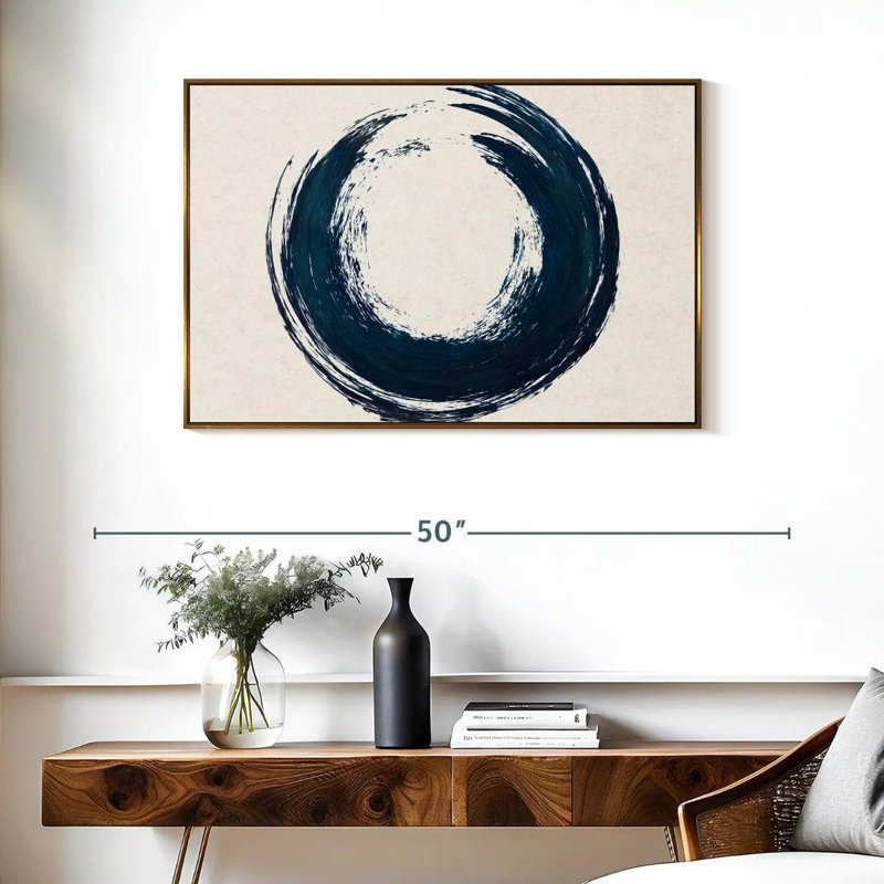 Cercle abstrait, Cadre flottant doré, 37 po x 25 po
