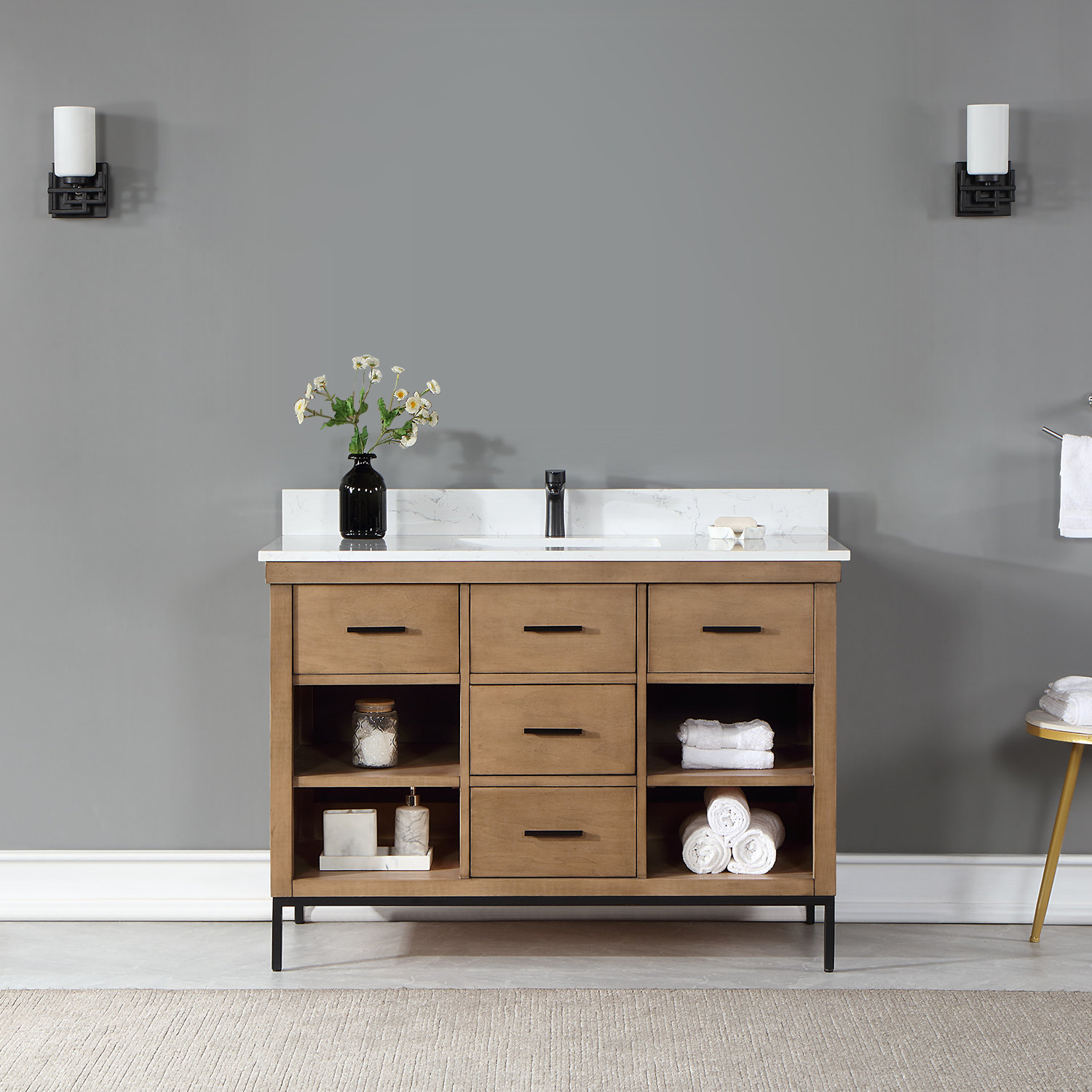 Kesia 48'' Single Bathroom Vanity, Brown, Matte Black