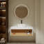 Meuble-lavabo flottant avec lavabo vasque à motif sable doré et tablette ouverte-129374069