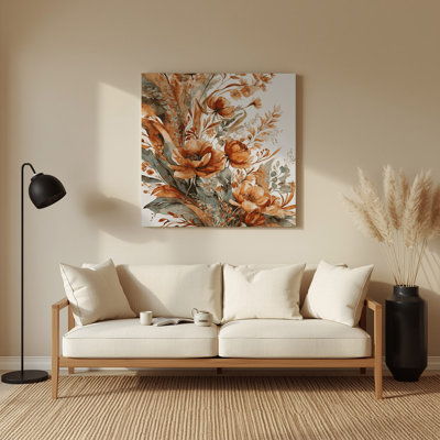 Aquarelle florale 43, art mural gris en métal