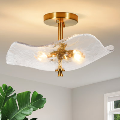 Flush Mount Ceiling Light Fixture With Ripple Glass Shade