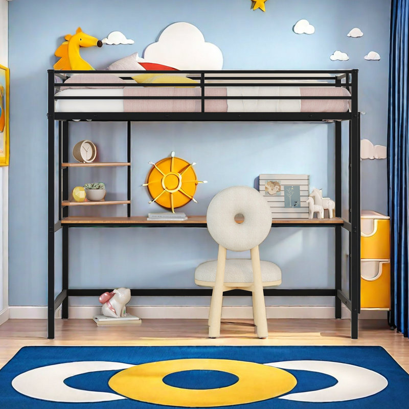Lit mezzanine pour enfants Dathan, Simple, Noir