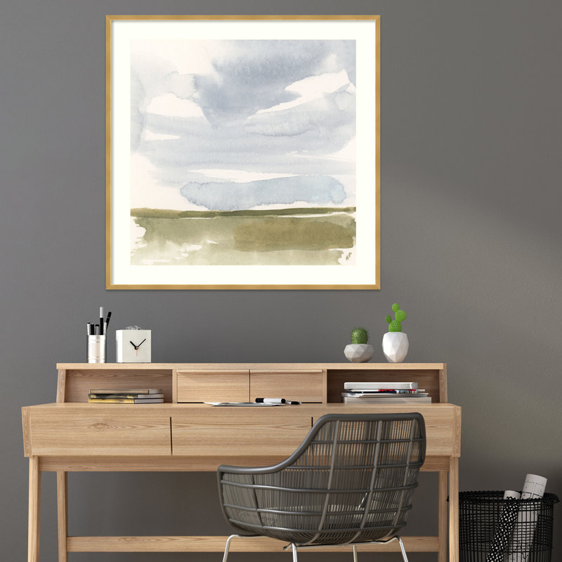 «Open Field S croquis I» par Victoria Barnes - peinture encadrée, H 41 po x l 41 po, Or