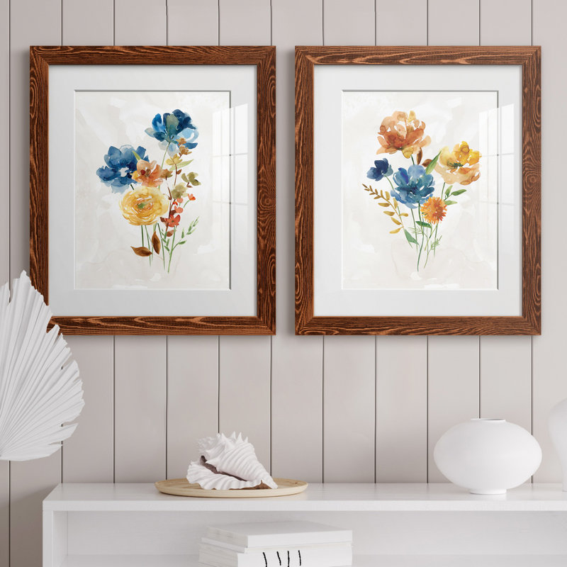 Summer Sprig I - ensemble de 2 reproductions d'art, H 24 po x l 36 po x P 1,5 po, Papier avec cadre érable, Blanc