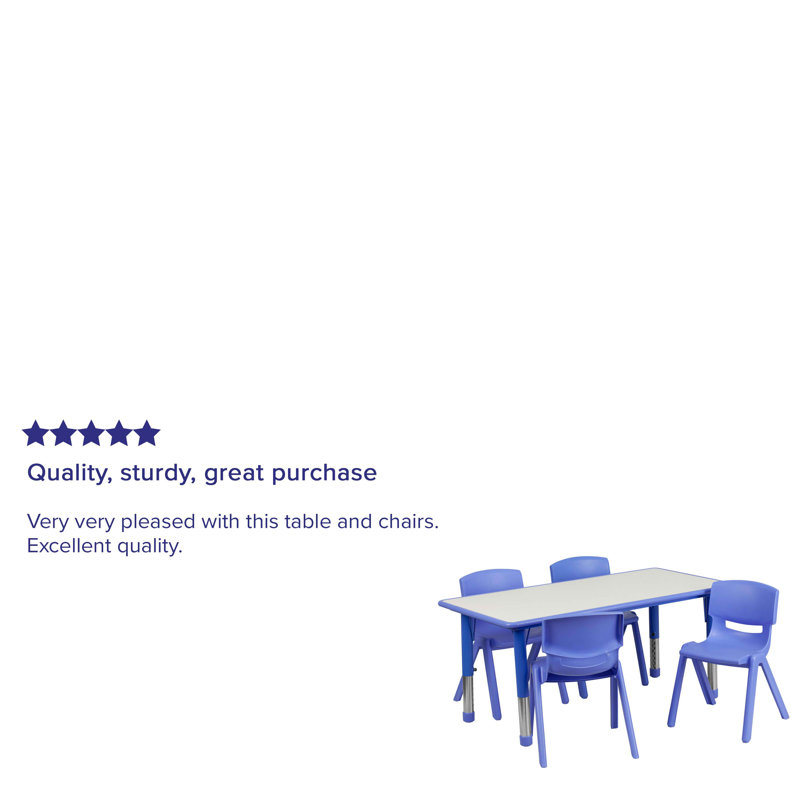 Goddard 5-Piece Rectangle Plastic Kids Activity Table and Chairs Set, Blue
