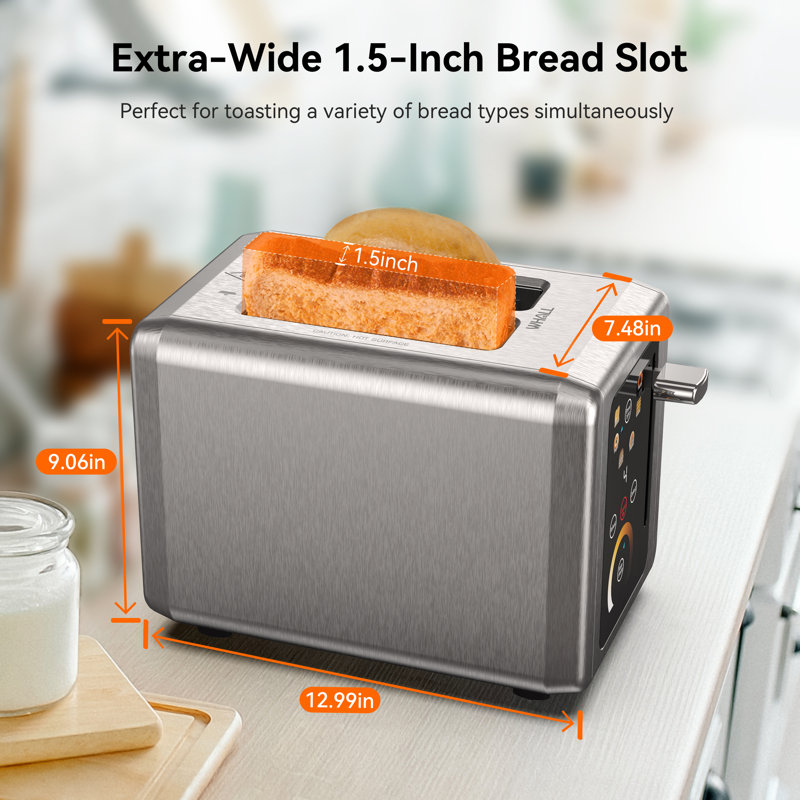 WHALL 2-Slice Stainless Steel Touch Screen Toaster with Digital Timer, 6 Settings & Extra Wide Slot