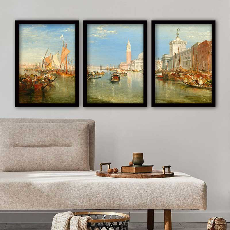 Ensemble de 3 peintures élégantes encadrées décoratives, 13,8 x 17,7 pouces chacune | 100% bois avec cadre 100% polystyrène (épaisseur: 0,8 pouce) | Impression numérique UV, parfaite pour le salon et la décoration intérieure