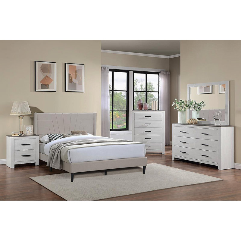 Modern Style 1Pc Dresser Two Tone Design Sleek Handles Bar Handles Six Drawers White Finish Bedroom Furniture