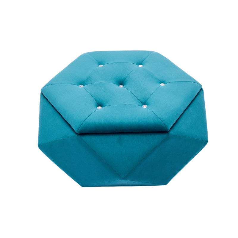 Elegant Blue Velvet Polygon Diamond Storage , A Stylish Footrest And Seating With Storage, 34 Inches Long, 30.5 Wide, 13.5 High, For Home Versatile Footrest, 34"L X 30.5"W 13.5"H, Organize Your