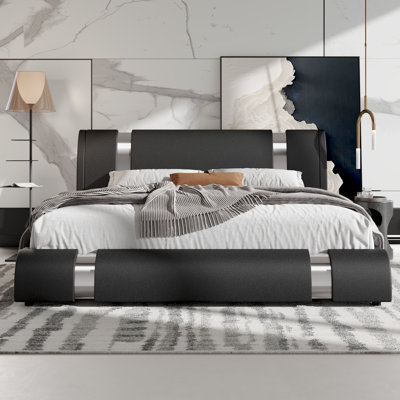 Platform Bed Frame With Iron Pieces Decor And Adjustable Headboard