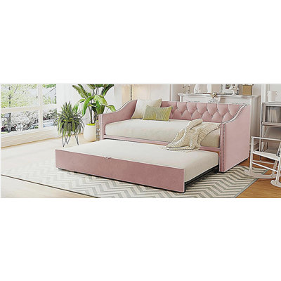 Pink foldable bunk bed with pop-up trundle, single bed