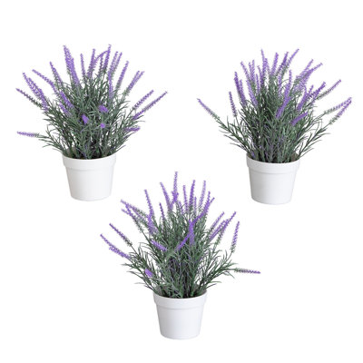11in. Artificial Lavender Plant in White Pot - Set of 3