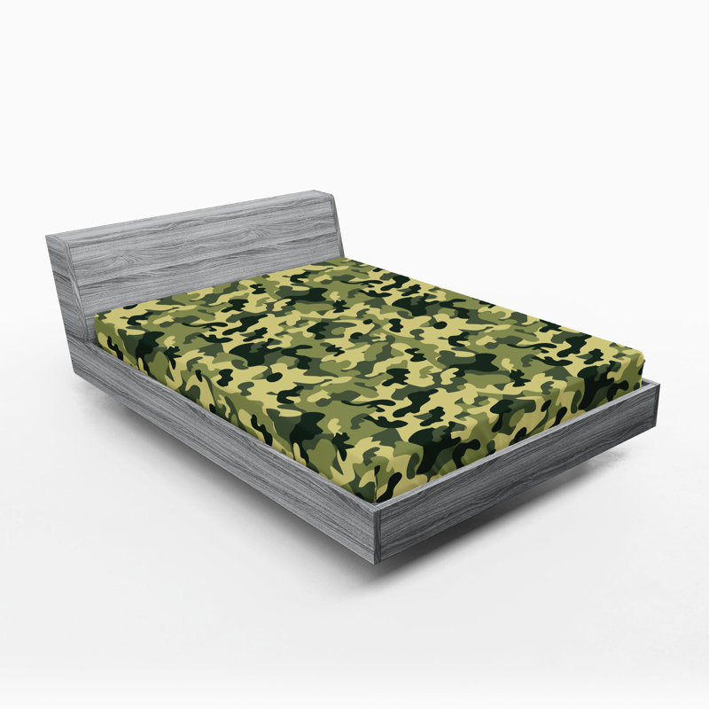 Drap-housse Ambesonne, paquet de 2, Drap-housse très grand californien, Camouflage vert / jaune