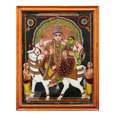 Pradosha Moorthy (Shiva Parvati) | Glass Painting with Frame