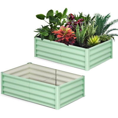 Durable Galvanized Steel Raised Garden Bed Kit – Outdoor Planter Box with Open Base & Stabilizer Poles for Vegetables, Herbs, Flowers – Set of 2, Olive Green, 8x4x2 FT