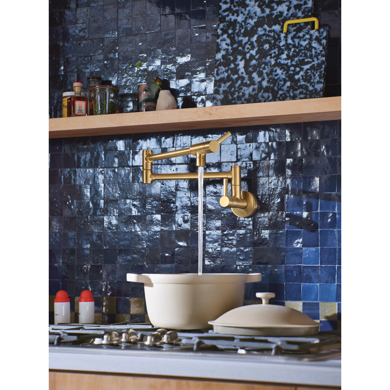 Moen Modern Wall Mount Swing Arm Folding Pot Filler Kitchen Faucet, Brushed Gold