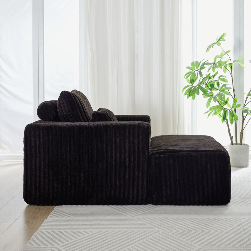 Chaise Lounge Sofa, Black Corduroy