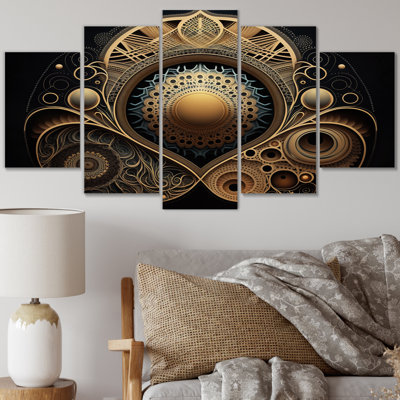 Future Harmony Minimal Retro Soundwaves IV - Abstract Shapes Canvas Wall Art - 5 Panels