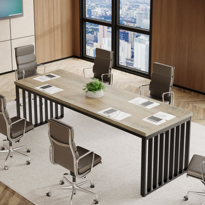 Table de conférence de 78,7 po avec pieds en métal pour 4 à 6 personnes Reidy
