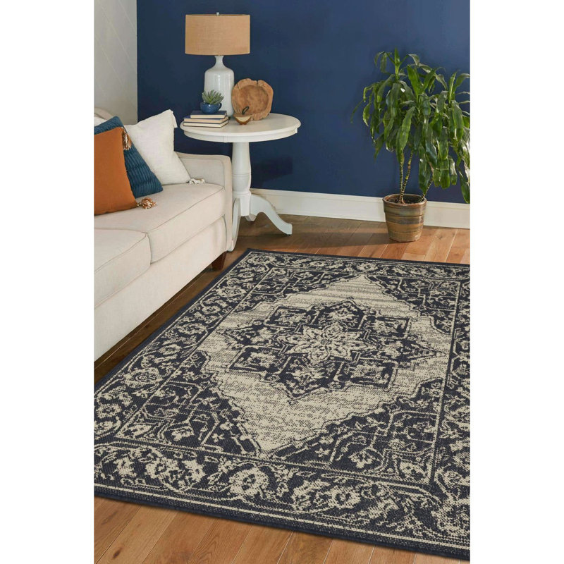 GEL MEDALLION NAVY 160/225cm, Rectangle 160 x 225 cm