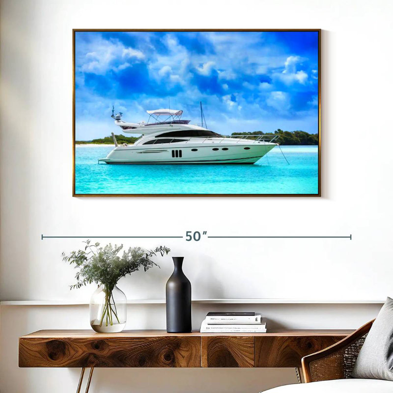 Yacht de luxe des Caraïbes, Cadre flottant doré, 40 po x 27 po