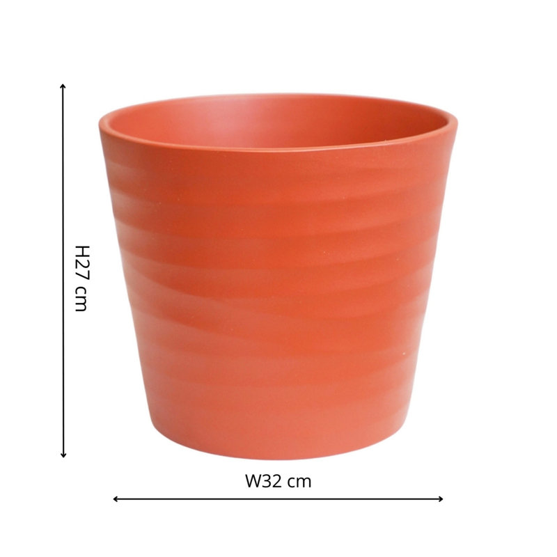Ceramic Pot Planter, Orange, 27cm H x 32cm W x 32cm D