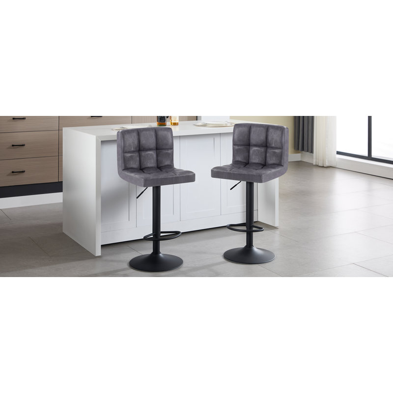 Deristin Swivel Upholstered Adjustable Height Counter Stool with Metal Frame, Anthracite, 2