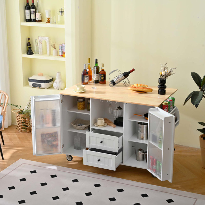 Chariot de rangement mobile pour îlot de cuisine sur roulettes avec plateau Dropleaf