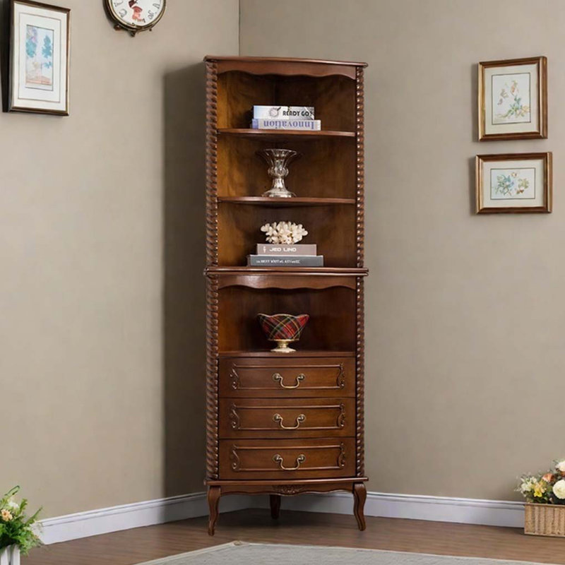 Vintage Style Solid Wood Corner Cabinet Bookcase
