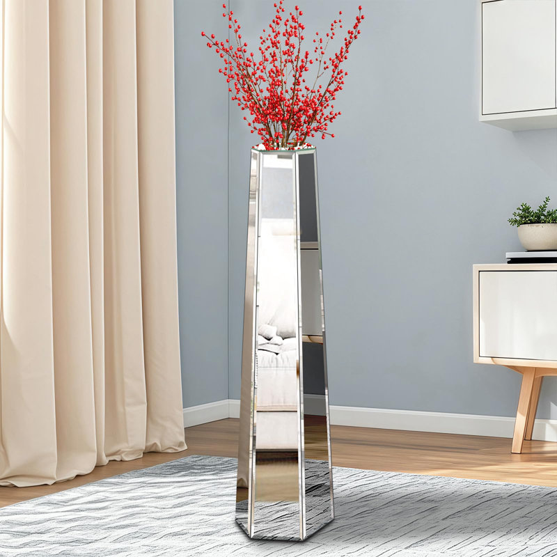 Vase de plancher en miroir de 30 po de hauteur, grands vases argentés pour décor de salon, vases décoratifs pour fleurs séchées