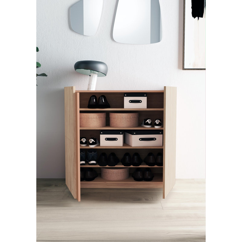 18 Pair Shoe Storage Cabinet, Light Oak Pink