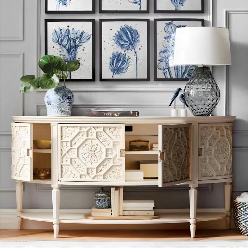 Retro Carved Practical Console Table, White