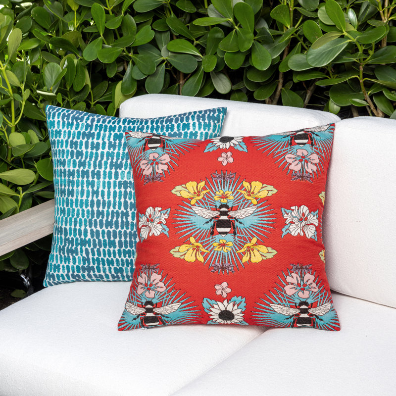 Thumbprint Sunbrella® Throw Square Indoor/Outdoor Pillow Cover & Insert by Elaine Smith, 22"H x 22"W, Aruba