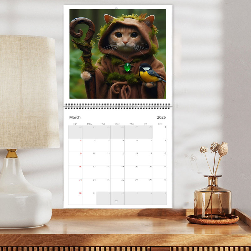 2025 calendrier mural calendrier médiéval étrange Quest chats calendrier mural 12 mois