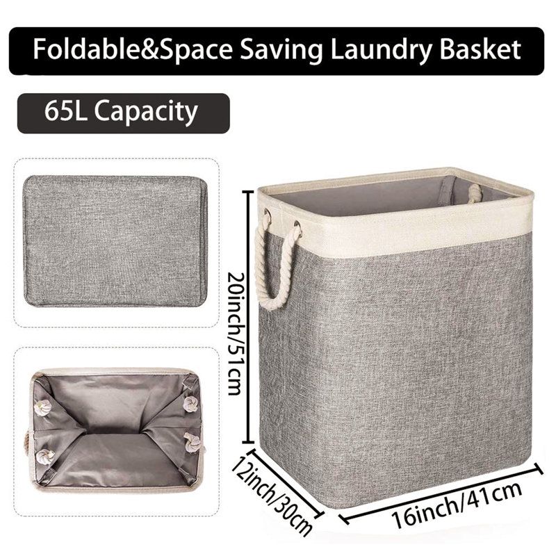 Fabric Laundry Basket with Handles, Light Grey
