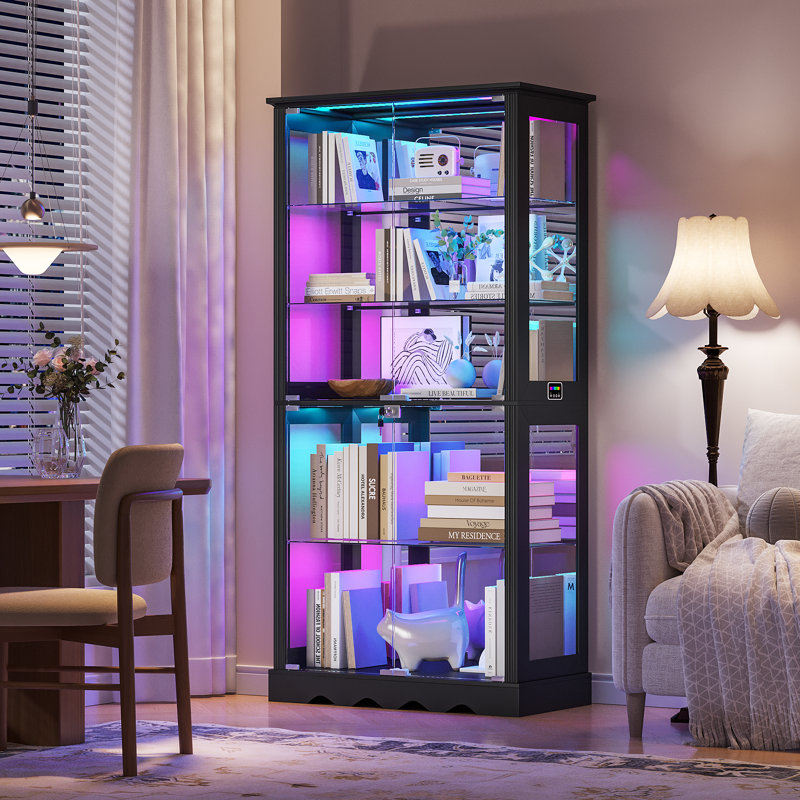 Vitrine en verre avec lumières DEL éblouissantes, Noir