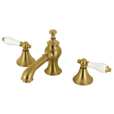 Kingston Brass Vintage Two-Handle 3-Hole Deck Mount Widespread Bathroom Faucet with Brass Pop-Up Drain