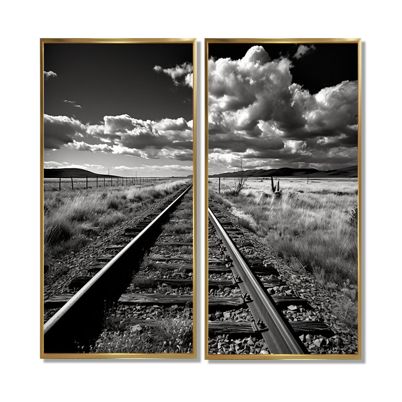 Photo de train noir et blanc - impressions sur toile modernes, H 32 po x l 32 po, Impression encadrée flottante, Doré